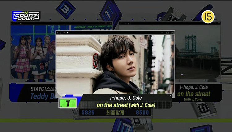 “on the street” by j-hope (with J. Cole) wins 1st place on M Countdown